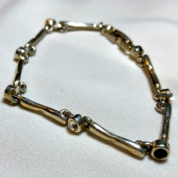 Silver-tone link bracelet w black & white rhinestones; FREE if bundled w $10+! - Picture 1 of 3